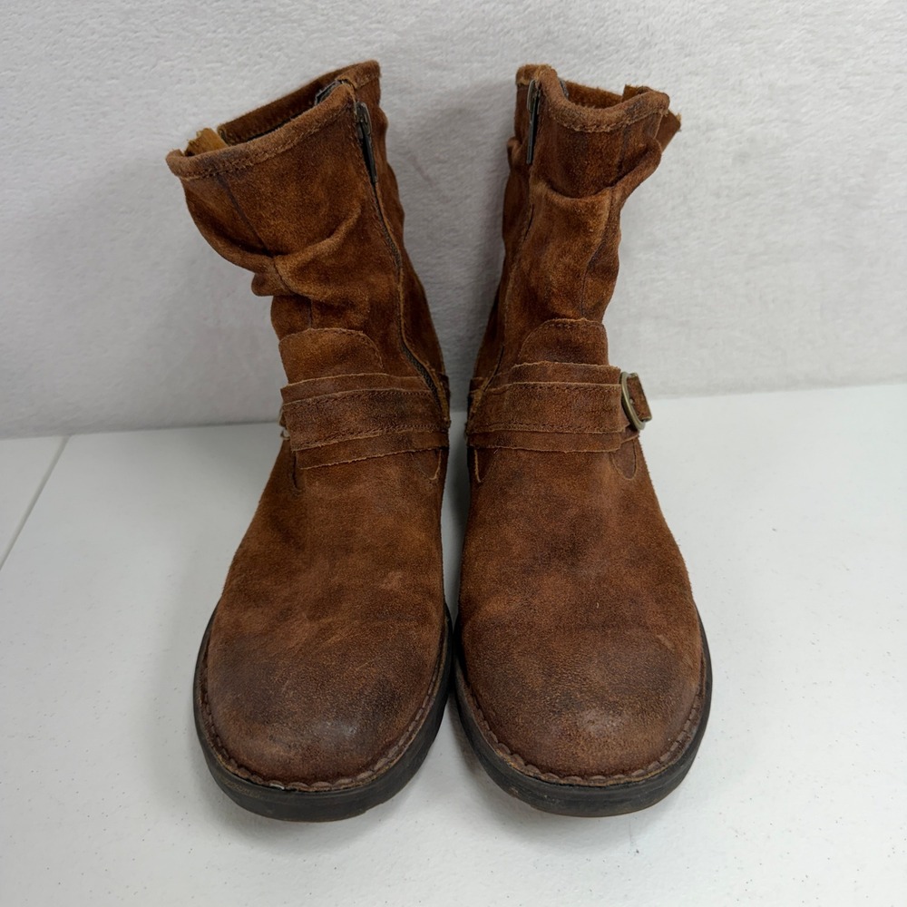 Born 8 Virgo Ankle Boots Brown Suede Slouchy Distressed Buckle Moto Rustic Fall - Picture 5 of 10